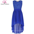 Grace Karin Kids Kids Sleeveless Neck Crew High-Low Blue Lace Chiffon Girls Dress 2-12 Anos CL008976-3